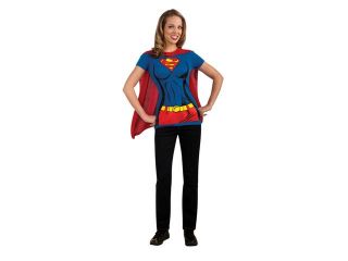 DC Supergirl T Shirt & Cape Costume Kit Adult Small