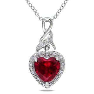 Miadora Sterling Silver Created Ruby and Diamond Accent Heart Necklace
