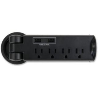 Pull Up Power Module, 4 outlets, 2 USB Ports, 8 ft Cord, Black