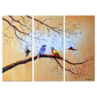Colorful Birds 3 piece Hand painted Oil on Canvas Art Canvas Oil