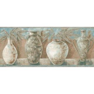 The Wallpaper Company 8 in. x 10 in. Blue and Tan Ethnic Vases Border Sample WC1282762S