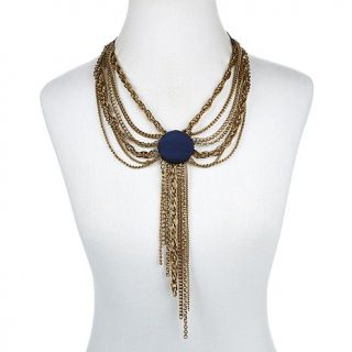RK by Ranjana Khan Leather and Chain Link 24 1/2" Tassel Necklace   7624073