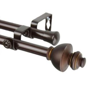 Rod Desyne 120 in.   170 in. Double Telescoping Curtain Rod in Cocoa with Dynasty Finial 4704 997