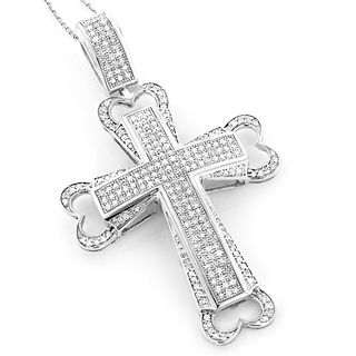 Luxurman 10K White Gold 1.73ct TDW Pave Diamond Cross Necklace