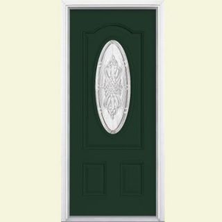 Masonite 36 in. x 80 in. New Haven Three Quarter Oval Lite Painted Smooth Fiberglass Prehung Front Door with Brickmold 39738