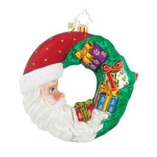 Christopher Radko Glass Crescent Christmas Presents Santa Wreath Ornament #1017880