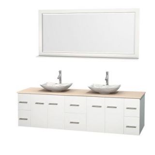 Wyndham Collection Centra 80 in. Double Vanity in White with Marble Vanity Top in Ivory, Carrara White Marble Sinks and 70 in. Mirror WCVW00980DWHIVGS6M70