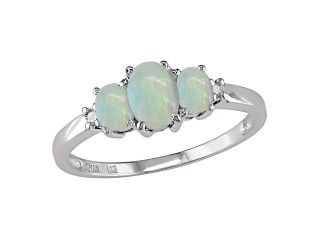 Opal and Diamond Accent Three stone Ring in 10k White Gold