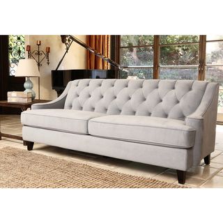 ABBYSON LIVING Claridge Steel Blue Velvet Fabric Tufted Sofa