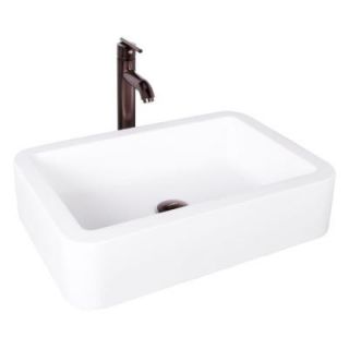 Vigo Navagio Matte Stone Vessel Sink in White with Seville Bathroom Vessel Faucet in Oil Rubbed Bronze VGT1006