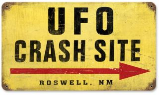 UFO Crash Site Vintage Metal Sign   14W x 8H in.