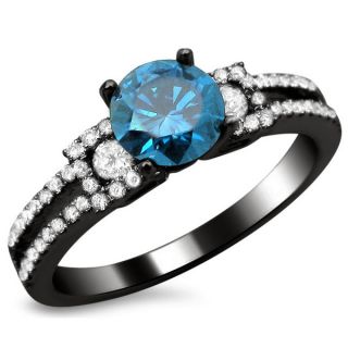 Noori 18k Black Gold 1 1/6ct TDW Certified Blue and White Round