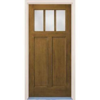Builder's Choice 36 in. x 80 in. Craftsman English Walnut 2 Panel 3 Lite Stained Premium Fiberglass Prehung Front Door with Brickmould HDX161494