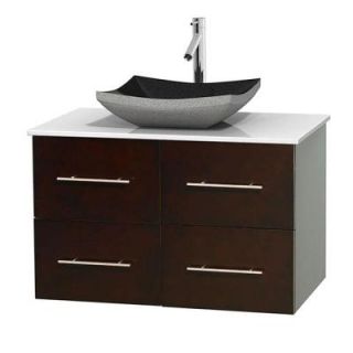 Wyndham Collection Centra 36 in. Vanity in Espresso with Solid Surface Vanity Top in White and Black Granite Sink WCVW00936SESWSGS1MXX