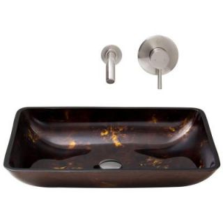 Vigo Rectangular Glass Vessel Sink in Brown/Gold Fusion with Wall Mount Faucet Set in Brushed Nickel VGT279