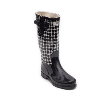 Womens Black Checker Design Rubber Rain Boots
