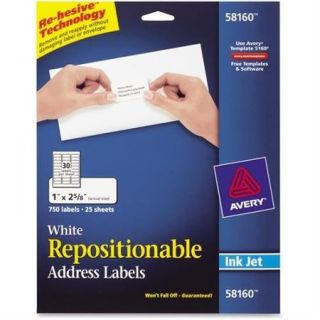 Avery Repositionable Address Labels for Inkjet Printers, 1 x 2 5/8, White, 750/Pack