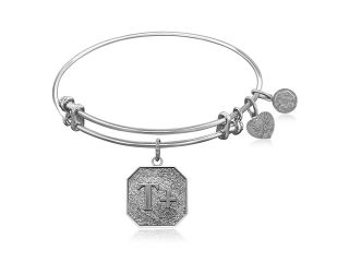 Expandable Bangle in White Tone Brass with Think Positive Symbol