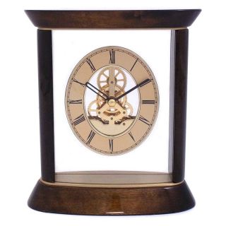 Bey Berk International "Miami" Clock, Skelton Movement, Walnut Wood and Gold Plated,   Tarnish Proof   Desktop Clocks