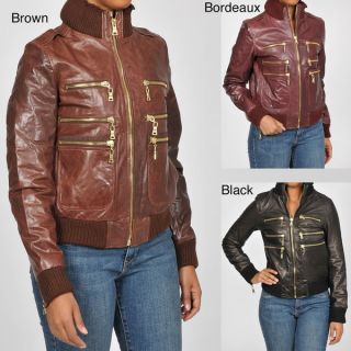 Knoles & Carter Womens Zippered Leather Bomber Jacket  