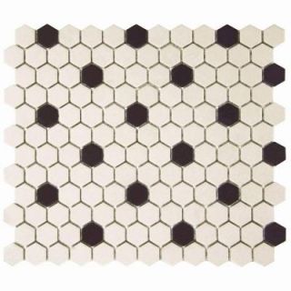 Merola Tile Gotham Hex Antique White with Black Dot 10 1/4 in. x 12 in. x 5 mm Unglazed Porcelain Mosaic Tile (8.54 sq. ft. / case) FXLGHWD