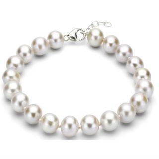 DaVonna Sterling Silver White Round Freshwater Pearl Bracelet (11 12