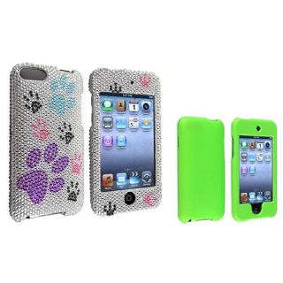 INSTEN Silver/Color Dog Paw Bling Case+Green Cover For Apple iPod touch 2nd 3rd Gen 2 3 G