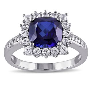 Miadora Sterling Silver Created Blue and White Sapphire with Diamond