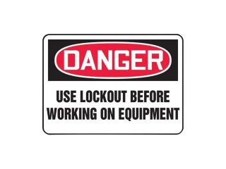 Accuform Signs 7" X 10" Black, Red And White 0.055" Plastic Lockout/Tagout Sign "DANGER USE LOCKOUT BEFORE WORKING ON EQUIPMENT" With 3/16" Mounting Hole And Round Corner
