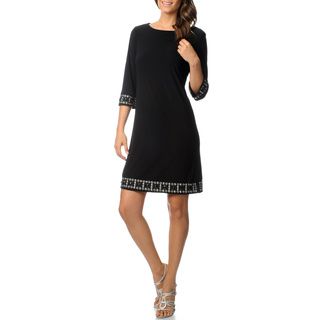 Richards Womens Black Beaded Trim Jersey Knit Dress