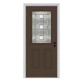JELD WEN 36 in. x 80 in. Cordova 1/2 Lite Dark Chocolate Painted Premium Steel Prehung Front Door with Brickmould THDJW186800201