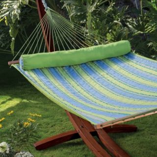 Island Bay Parrot Stripe Dura Weave Quilted Hammock with 15 ft. Russian Pine Wood Arc Hammock Stand   Hammock and Stand Sets