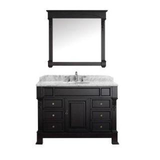 Virtu USA Huntshire Manor 48 in. W x 36 in. H Vanity with Marble Vanity Top in Carrara White with White Basin and Mirror MS 2948 WMRO DW
