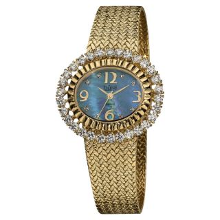 Burgi Womens Mother of Pearl Diamond Gold Tone Mesh Bracelet Watch