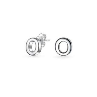 Bling Jewelry Modern Alphabet Letter O Initial Sterling Silver Stud Earrings