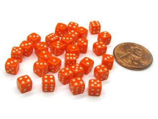 30 Deluxe Rounded Corner Six Sided D6 5mm .197 Inch Small Tiny Dice   Orange
