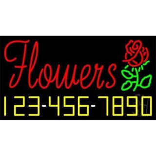 Sign Store N100 3265 Red Flowers With Phone Number Neon Sign, 37 x 20 x 3 inch