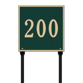 Whitehall Products Square Standard Lawn 1 Line Address Plaque   Green/Gold 2113GG