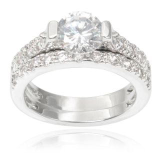 Journee Collection Brass Cubic Zirconia Engagement Ring Set