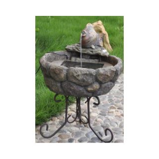 Solar Powered Bronze Tone Fish Outdoor Garden Water Fountain