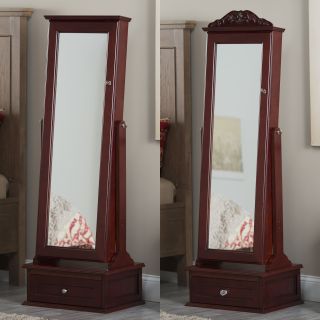 Belham Living Removable Decorative Top Locking Mirrored Cheval Jewelry Armoire   Cherry