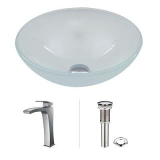 Vigo Glass Vessel Sink in White Frost with Faucet Set in Chrome VGT267