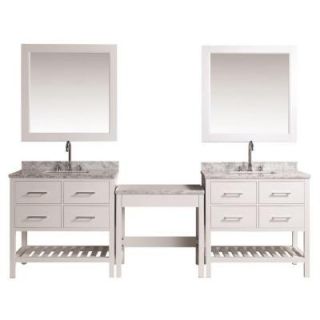 Design Element Two London 36 in. W x 22 in. D Vanity in White with Marble Vanity Top in Carrara White, Mirror and Makeup Table DEC077A WX2_MUT W