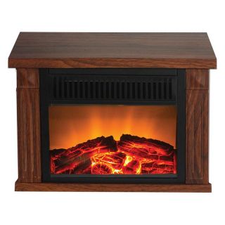 Warm House Zurich Tabletop Retro Electric Fireplace   Medium Wood Print   Fireplaces