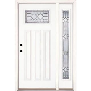 Feather River Doors 50.5 in. x 81.625 in. Mission Pointe Zinc Craftsman Lite Unfinished Smooth Fiberglass Prehung Front Door w Sidelite A82191 2A4