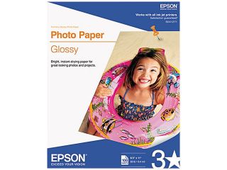 Epson S041271 Photo Paper Letter   8.50" x 11"   Soft Gloss   89 Brightness   100 / Pack   White