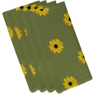 Green Polyester 19x19 Sun Floral Frenzy Floral Print Napkin   17574535