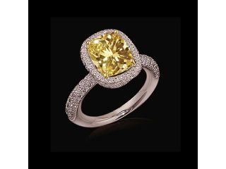 Cushion cut yellow diamonds engagement ring 4 carats