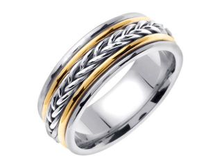 14K Two Tone Gold Comfort Fit Heavy Strand Braid Braided Men'S 8 Mm Wedding Band