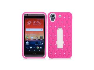 HTC Desire 626 Hard Cover and Silicone Protective Case   Hybrid Hot Pink/White Symbiosis Stand w/ Bling Stones